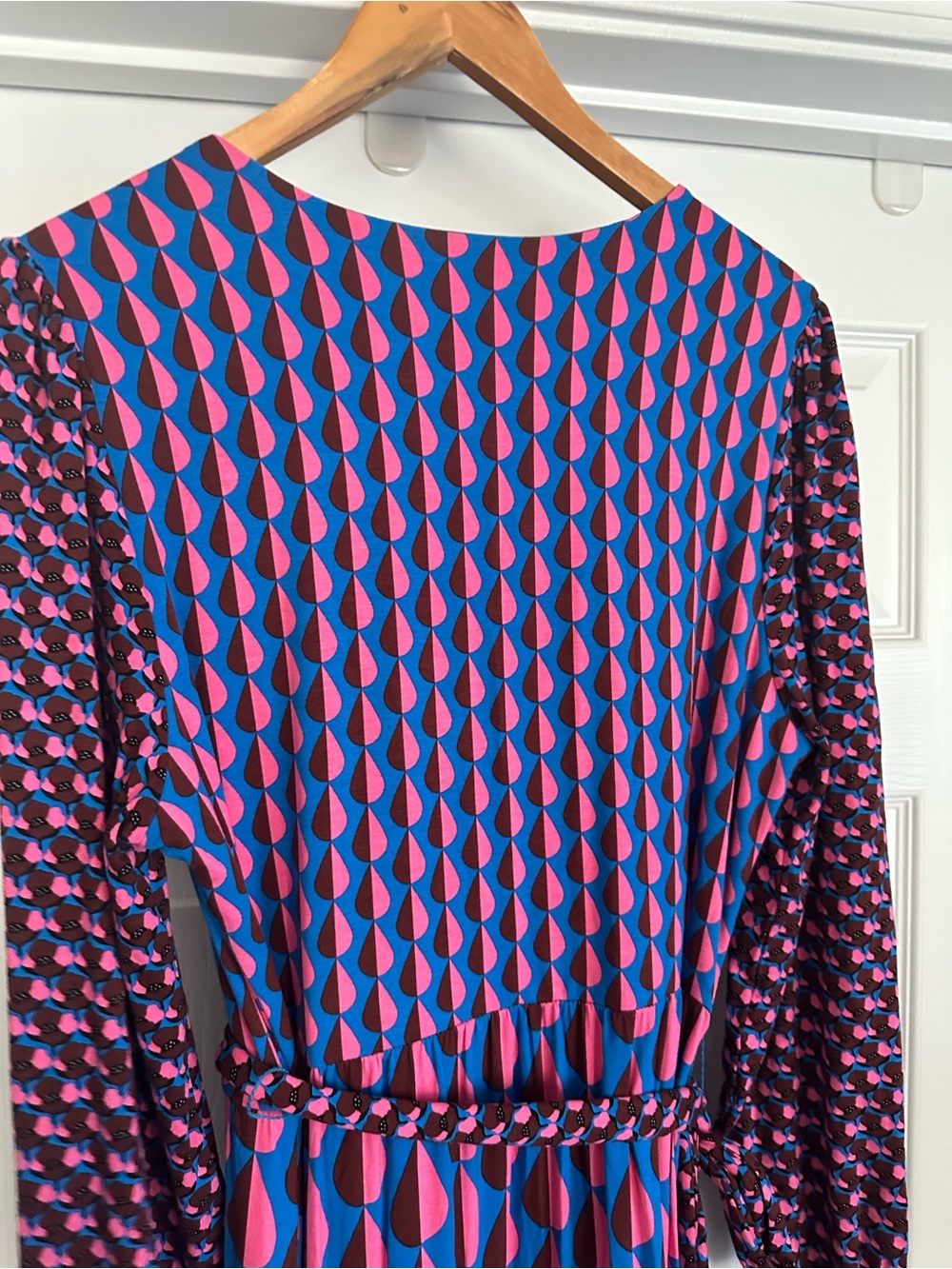 Boden Ophelia Faux Wrap Maxi Dress Multicolor Jersey Raindrop Tie Waist Sz 12R - Picture 11 of 12